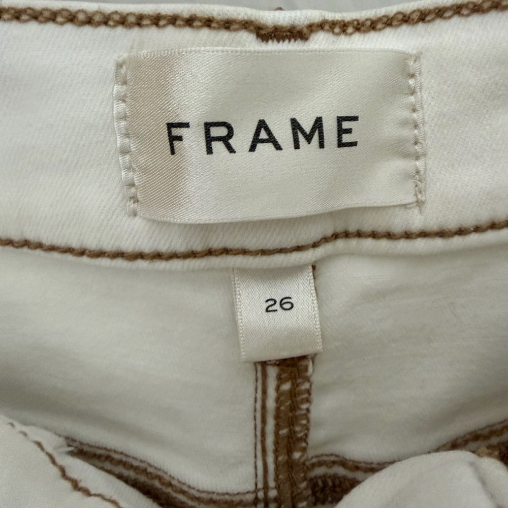 Frame Denim Ivory Le Palazzo Crop Raw Hem Wide Leg Jeans - Picture 3 of 7